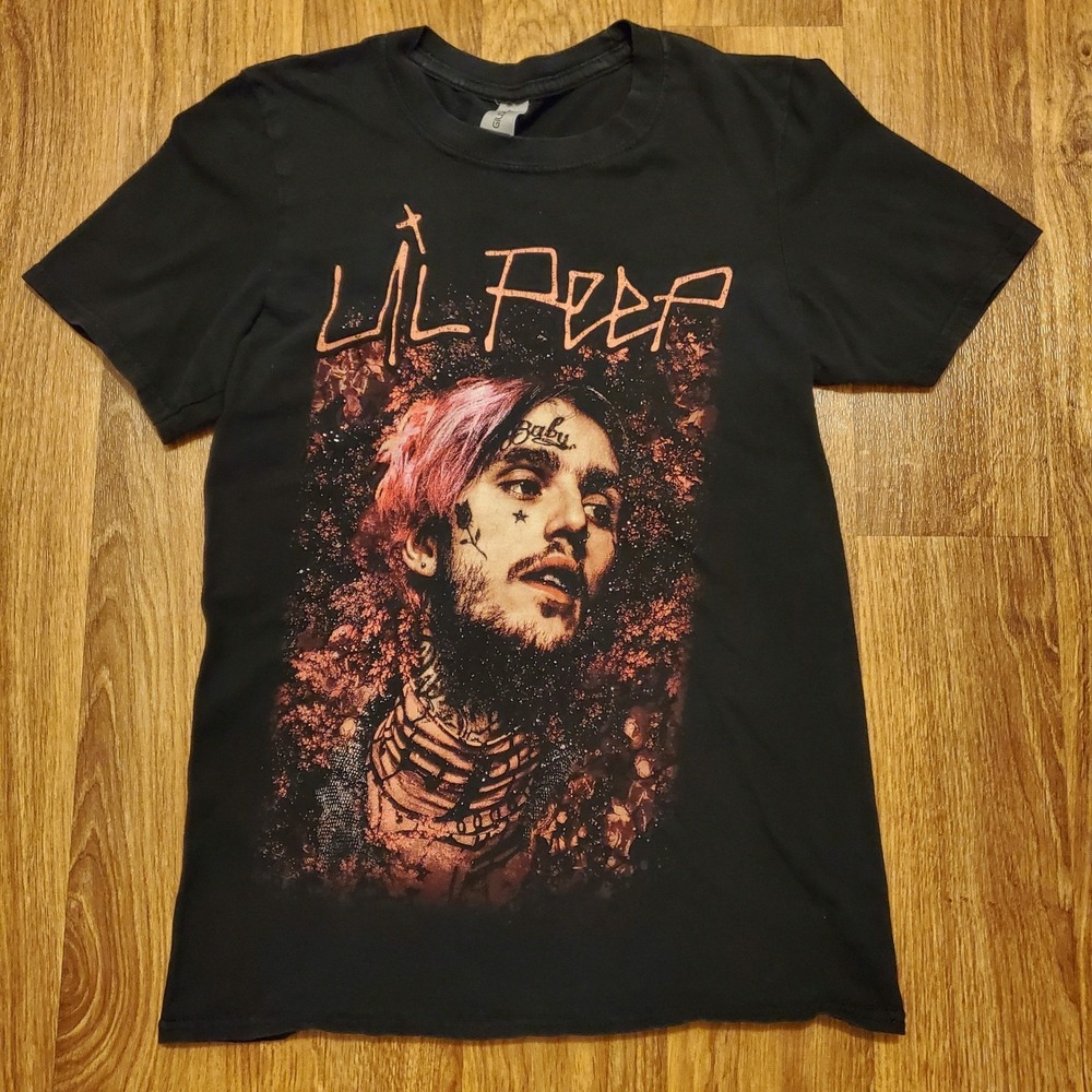Lil Peep Shirt Women XS Black Floral Hip Hop Emo Rap Streetwear‎